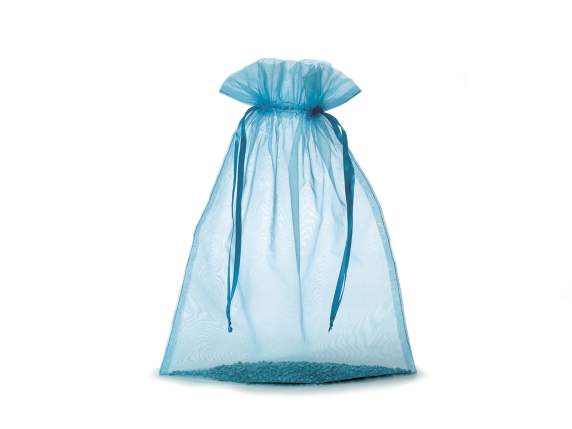 Turquoise organza bag 30x40 cm with tie
