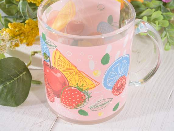 Taza de vidrio con diseño de jugo de frutas con asa