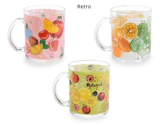 Taza de vidrio con diseño de jugo de frutas con asa