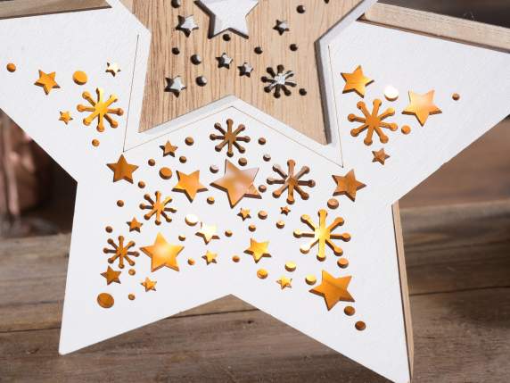 Estrella de madera de Navidad y decoración de árbol con luce