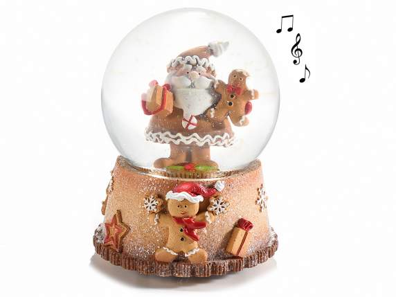 Caja de música bola de nieve con Papá Noel en base de resina