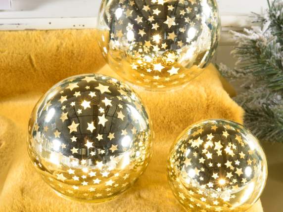Set de 3 lámparas esfera dorada con luz led blanca cálida y