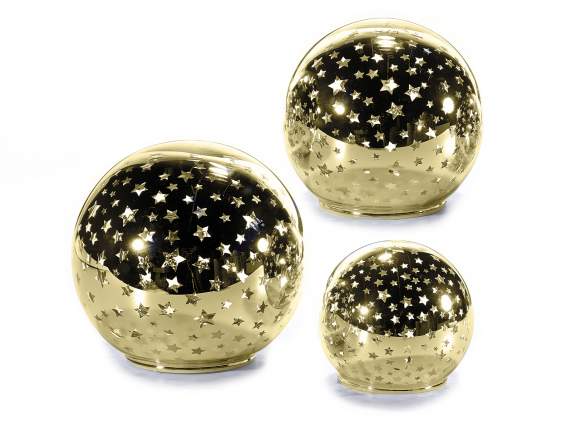 Set de 3 lámparas esfera dorada con luz led blanca cálida y