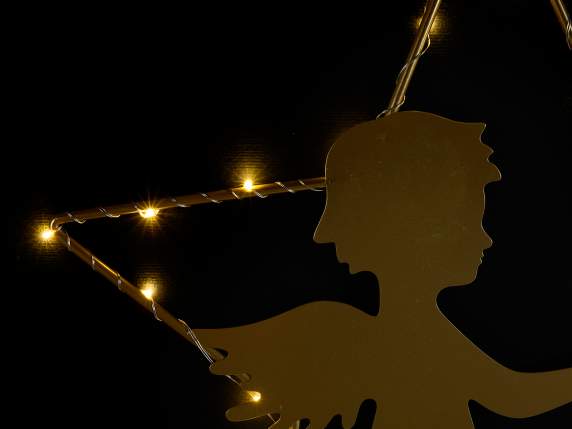 Estrella con ángel en metal dorado y luces LED para colgar