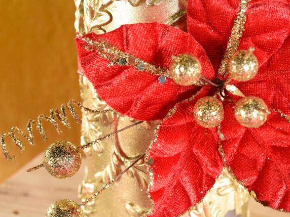 Étoile de Noël en tissu avec des baies dorées et des paillet