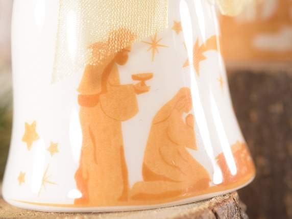 Cloche en céramique Nativité avec crèche et archet