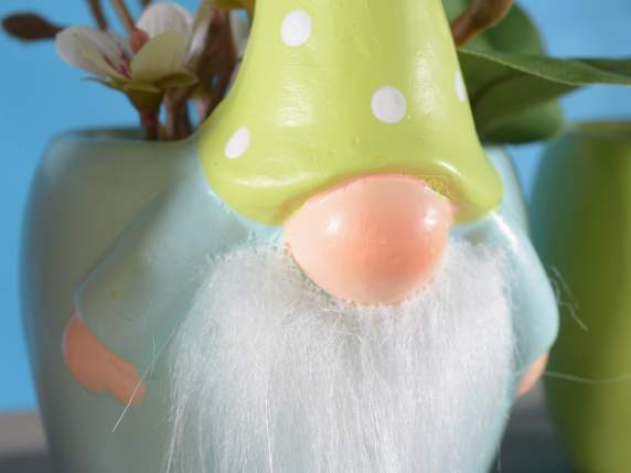Pot en céramique avec gnome avec chapeau à pois et barbe