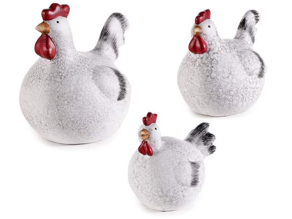 Lot de 3 poules décoratives en terre cuite à poser
