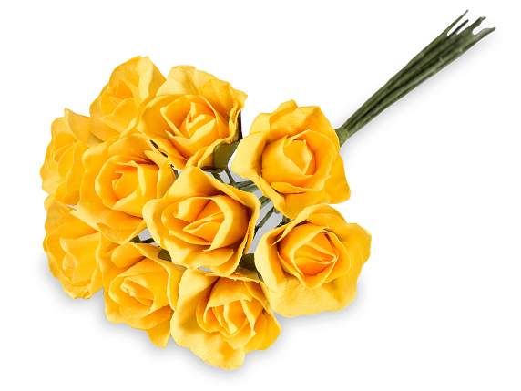 Rose artificielle en papier jaune avec tige malléable
