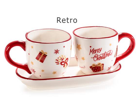 Set mit 2 Kaffeetassen und Untertassen aus Keramik „Vintage