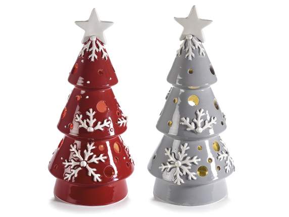 Keramik-Weihnachtsbaum mit LED-Lichtern und Reliefdekoration