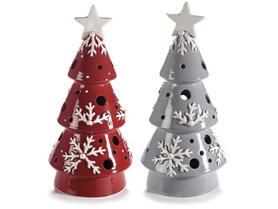 Keramik-Weihnachtsbaum mit LED-Lichtern und Reliefdekoration