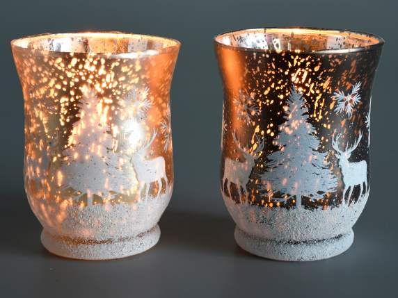Kerzenhalter aus Glas mit verschneiten Landschaftsdekoration