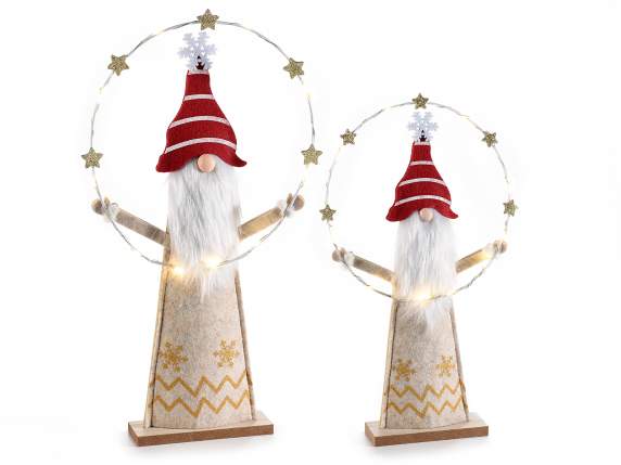 Set 2 Weihnachtsmänner aus Stoff mit Kreis aus LED-Lichtern