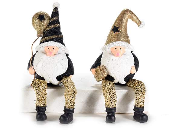 Santa Claus lange Beine aus Harz mit goldenen Glitzerdetails