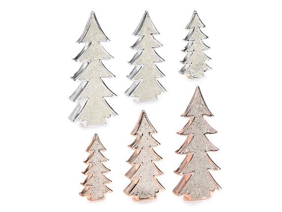 Set of 3 metallic ceramic trees with glitter