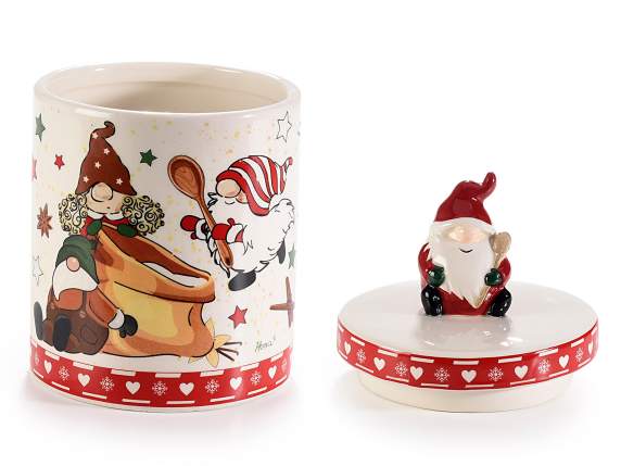 Ceramic food jar with gnome decorations