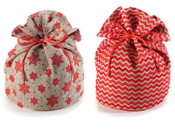 Jute effect panettone bag with Christmas pattern