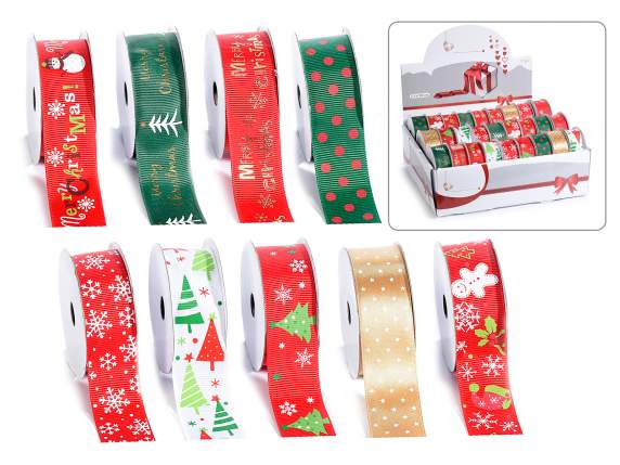 Display 27 ribbons 25mm x 2m with Christmas print