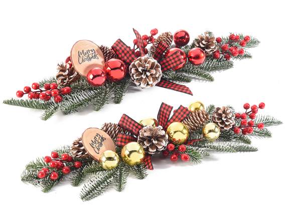 Garland with balls, snowy pine cones and berries to place