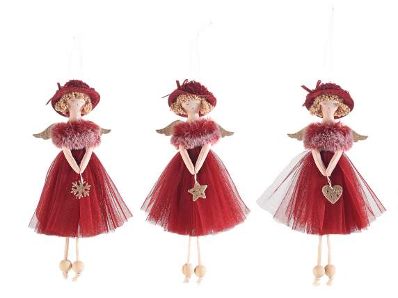 Long legged angel with red tulle dress to hang