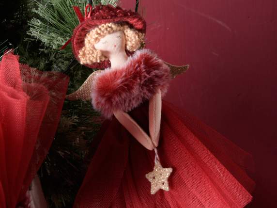 Long legged angel with red tulle dress to hang