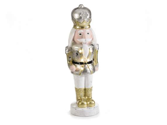 Nutcracker character in white - gold resin with LED lights