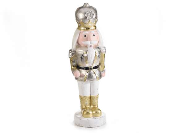 Nutcracker character in white - gold resin with LED lights
