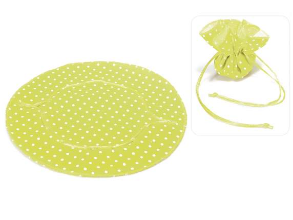 Round tulle bag in acid green polka dot cotton with tie
