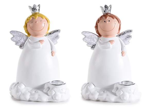 Resin candle holder with Jolie angel with silver decoratio