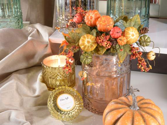 Sprig with artificial pumpkins, pine cone and berries