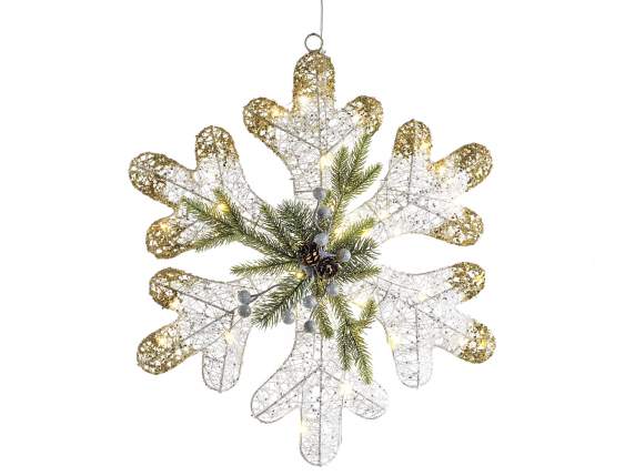 Metal snowflake w - warm white led lights to hang