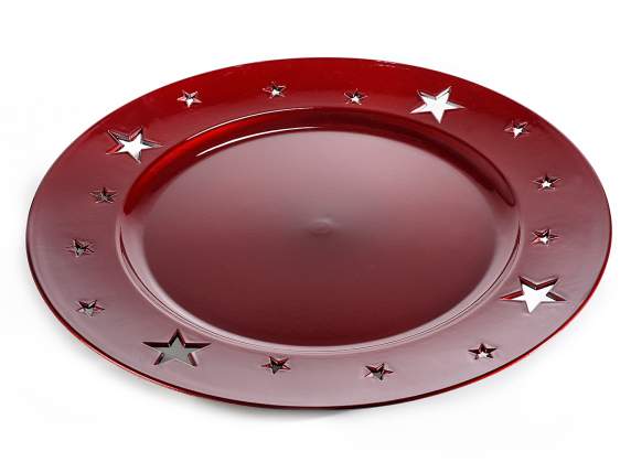 Red decorative plastic placemat w - perforated stars