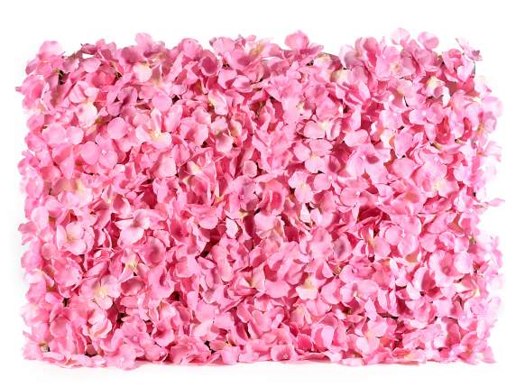 Modular carpet of artificial hydrangea flowers in fabric