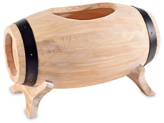 Wooden vase holder barrel with oval central space