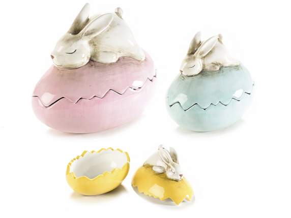 Set of 3 ceramic egg food containers with bunny