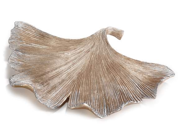 Decorative tray in champagne resin with Ginko leaf