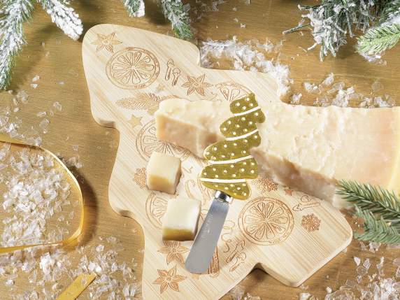 Wooden tree cutting board and knife w - bow set