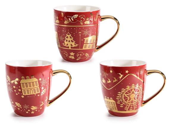 Xmas village porcelain cup with shiny gold-like decoration