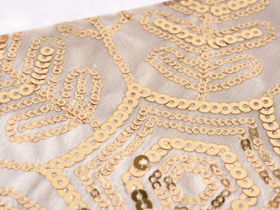 Table runner in velvety fabric with sequin embroidered decor