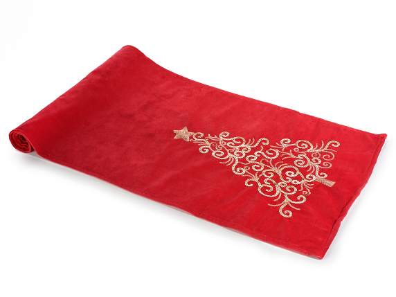 Velvety fabric table runner w - sequin tree embroidery