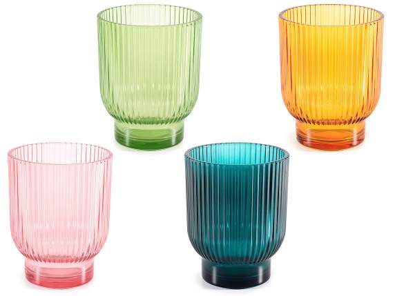 Large candle holder in colored knurled glass