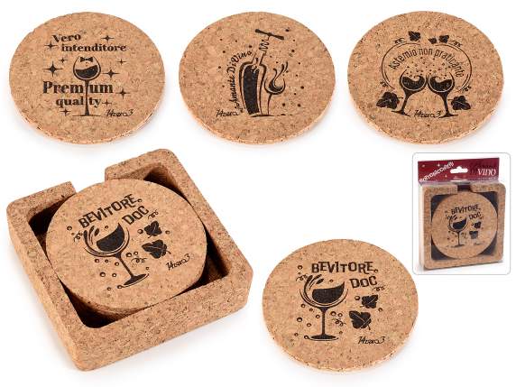 Set of 4 coasters with cork container in gift box