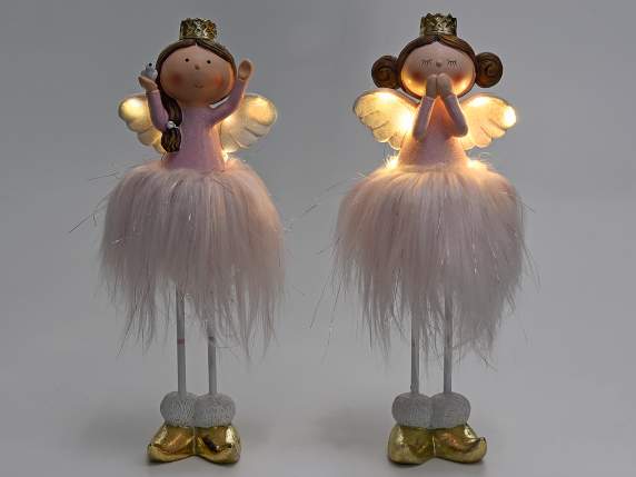 Resin angel with eco-fur skirt and wings with LED light