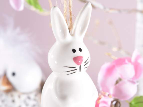 Colored ceramic bunny to hang or stand