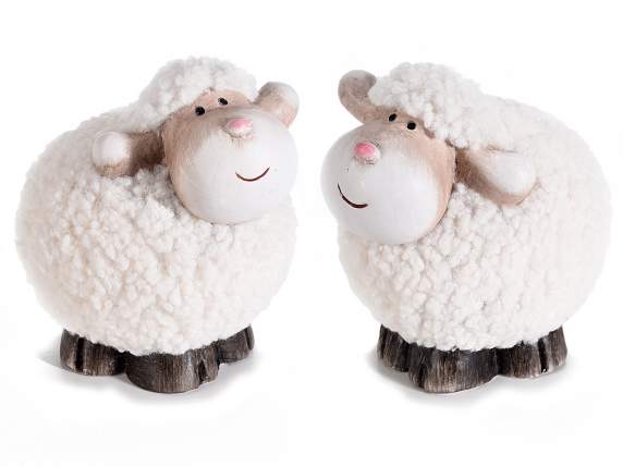 Decorative terracotta sheep with soft artificial fur