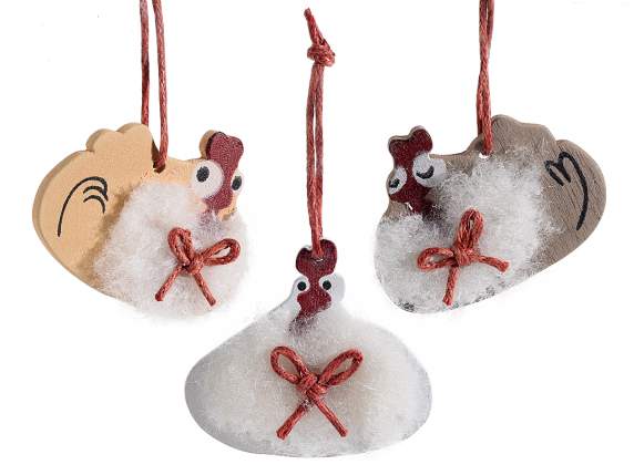 Display 72 wooden and faux fur hens to hang