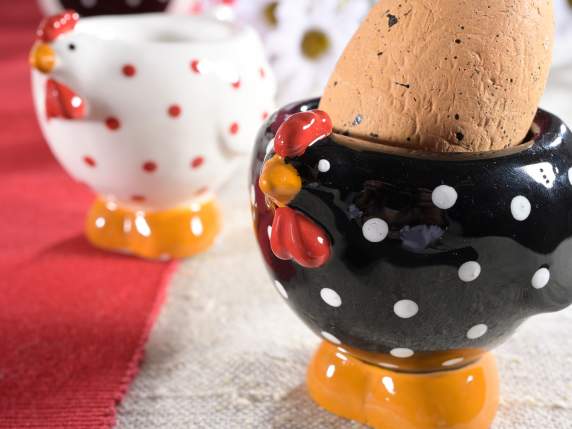 Ceramic chicken egg cup with polka dots