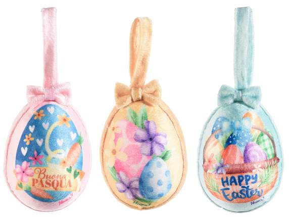 Easter egg in soft fabric with bow to hang