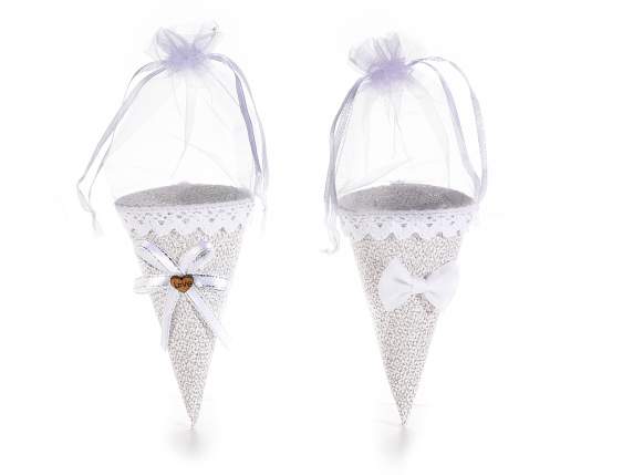Fabric cone wedding favor with organdie bag